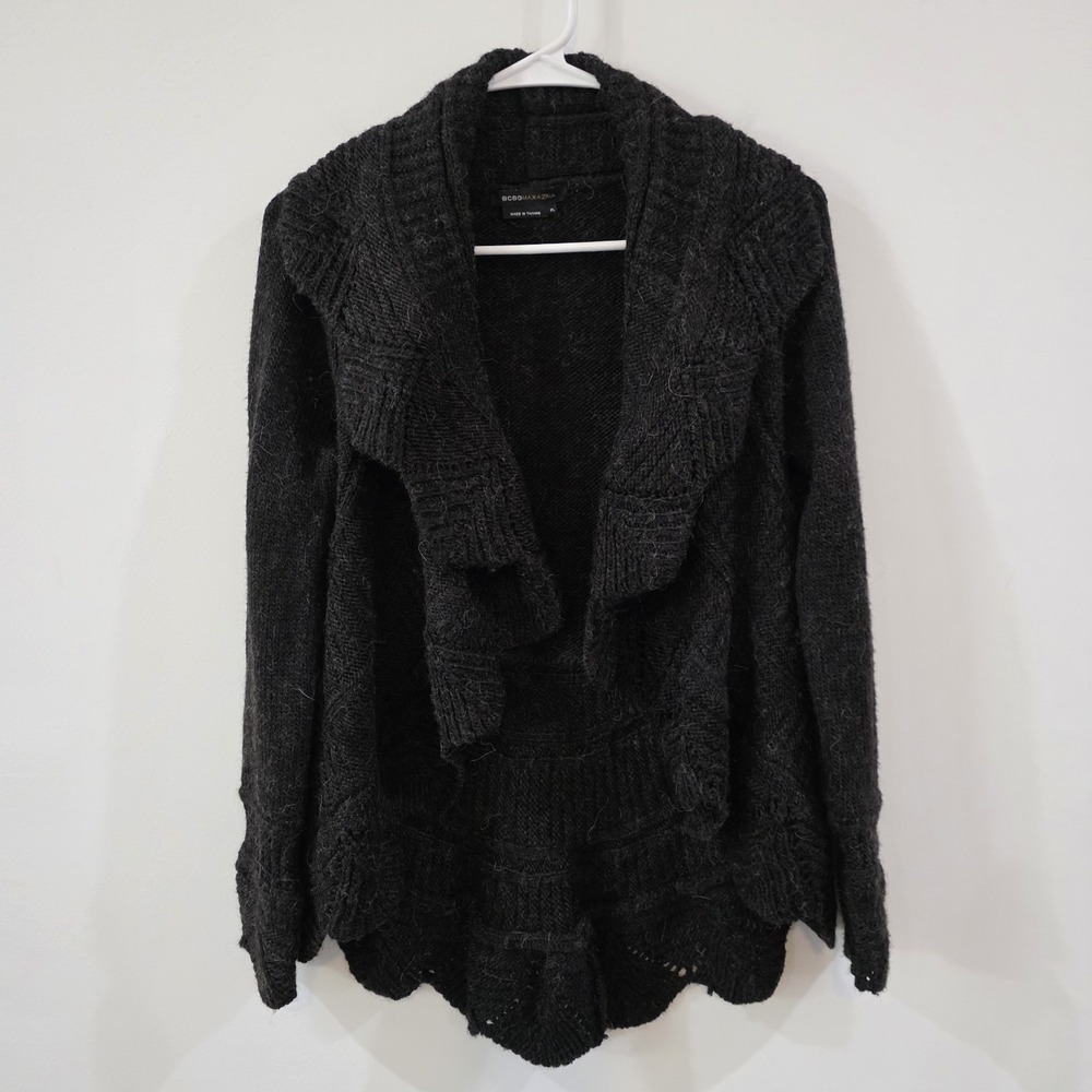 Y2K Bcbg Maxazria Womens Cardigan Size Petite Large Dark Gray Alpaca Eyelet